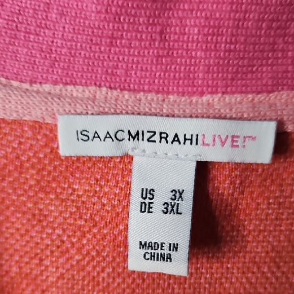 Isaac Mizrahi Pink and Orange Geometric Plus Size Sweater Cardigan - Picture 3 of 11